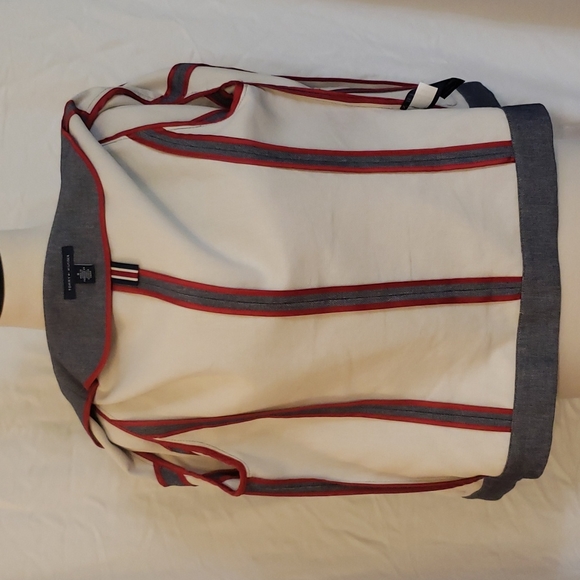 TOMMY HILFIGER DISTRESSED UNFINISHED EXPOSED RAW HEM BLUE JEAN JACKET BLAZER 8 - Picture 6 of 11